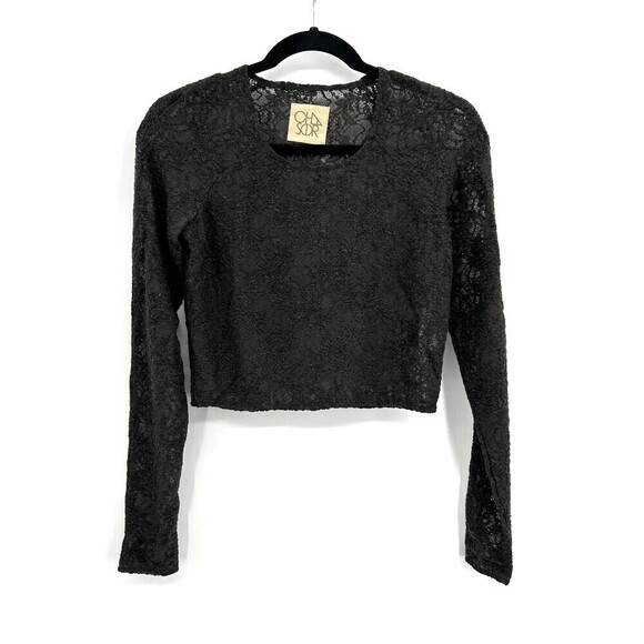 NWT CHASER Vintage Black Lace Long Sleeve Stretch Crop Top Size Small - Picture 1 of 4